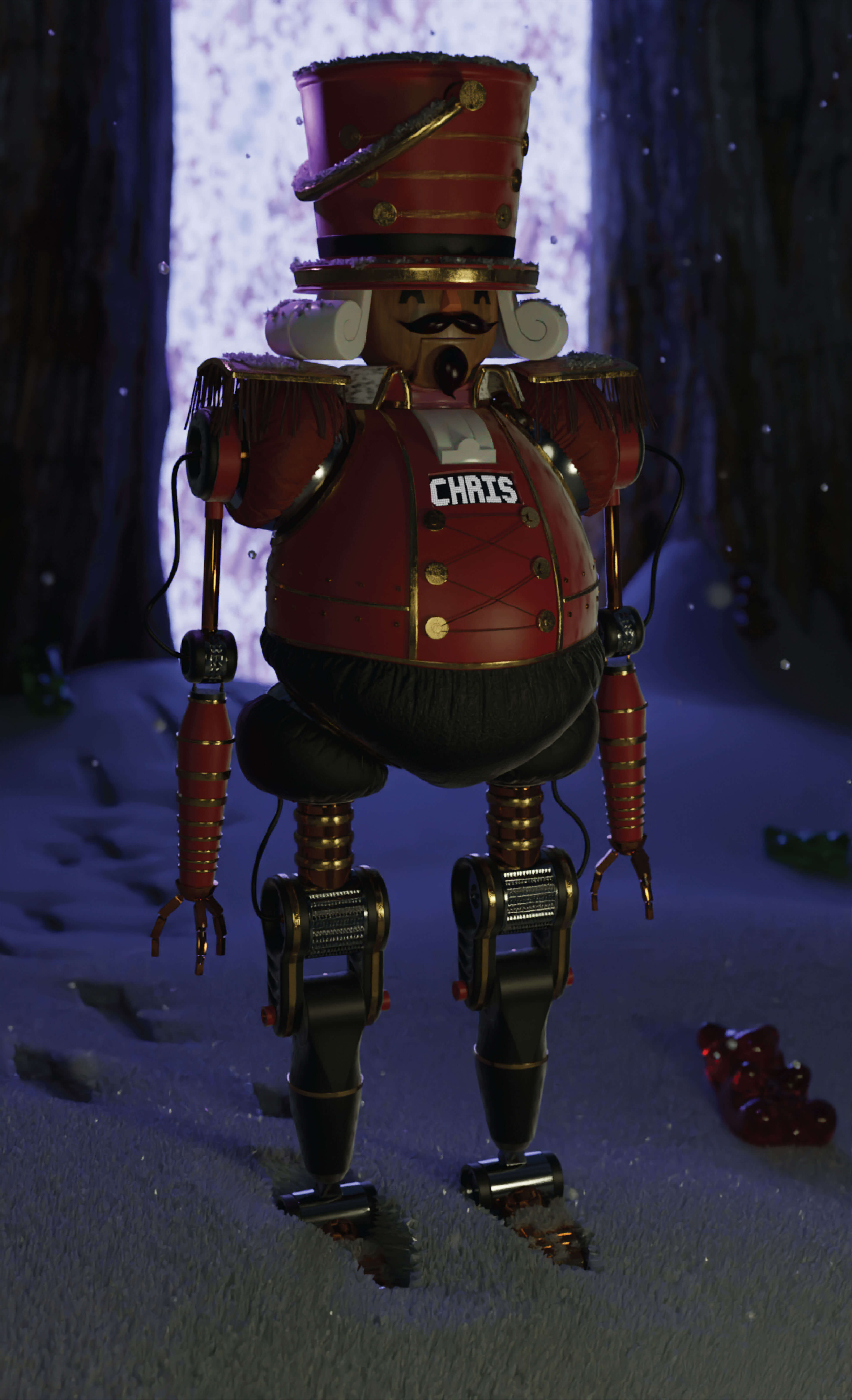 Render of nutcracker without post-processing and smoke