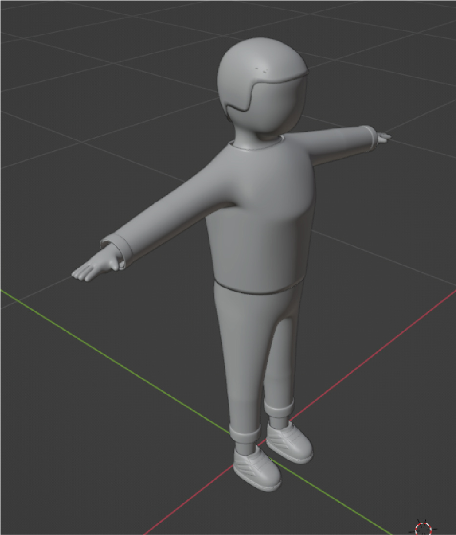Blender 3D Viewport view of character in T-pose