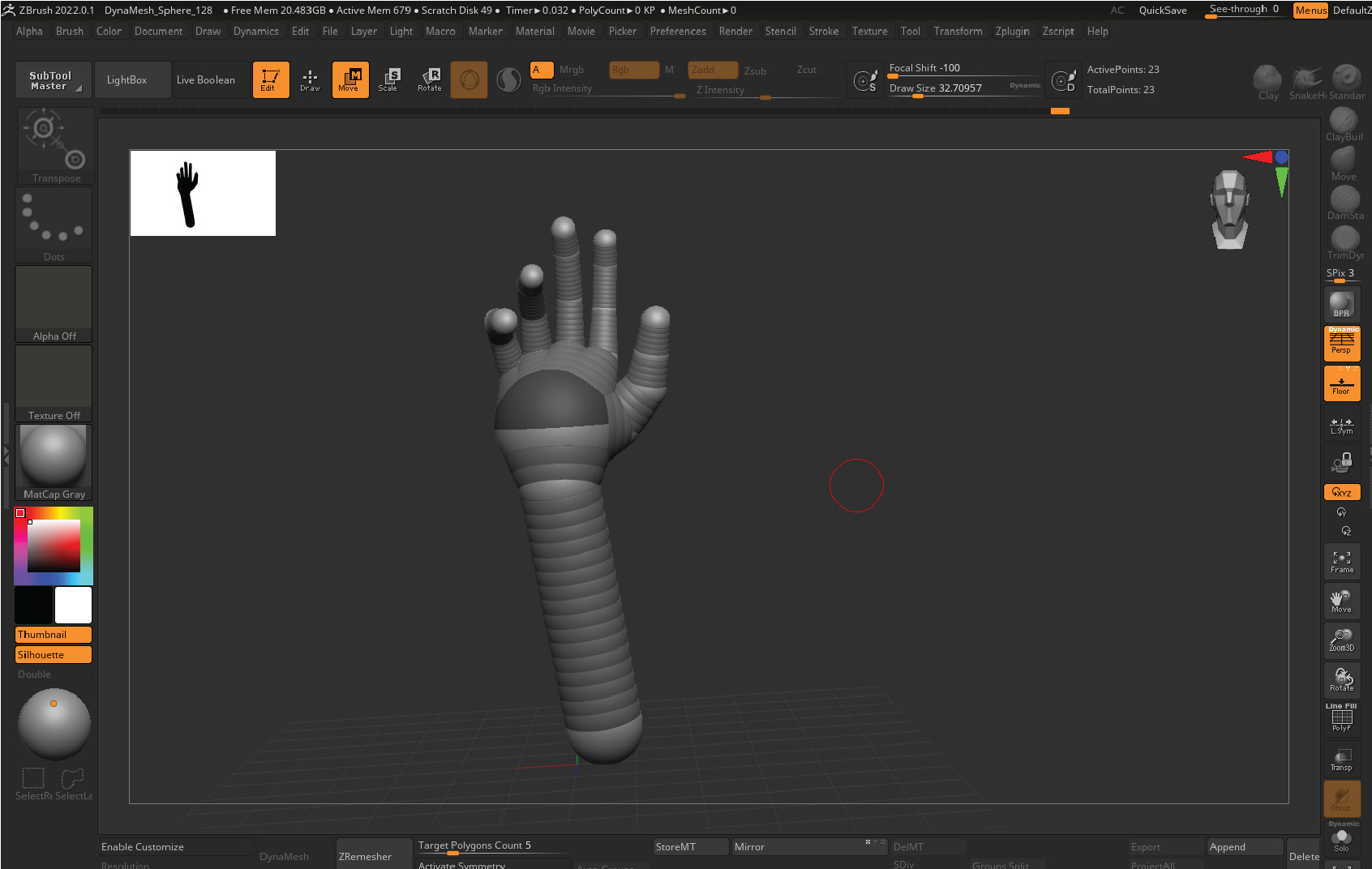 Zspheres used for initial hand sculpt