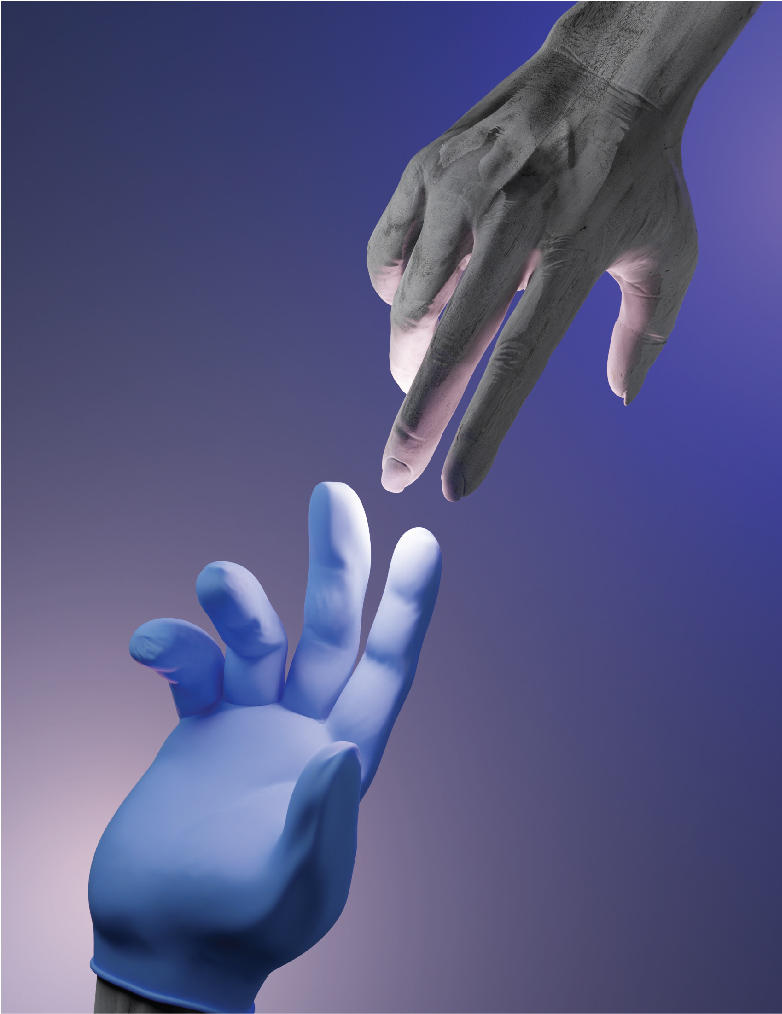 Draft 2 of hands cover with gradient yellow-blue background
