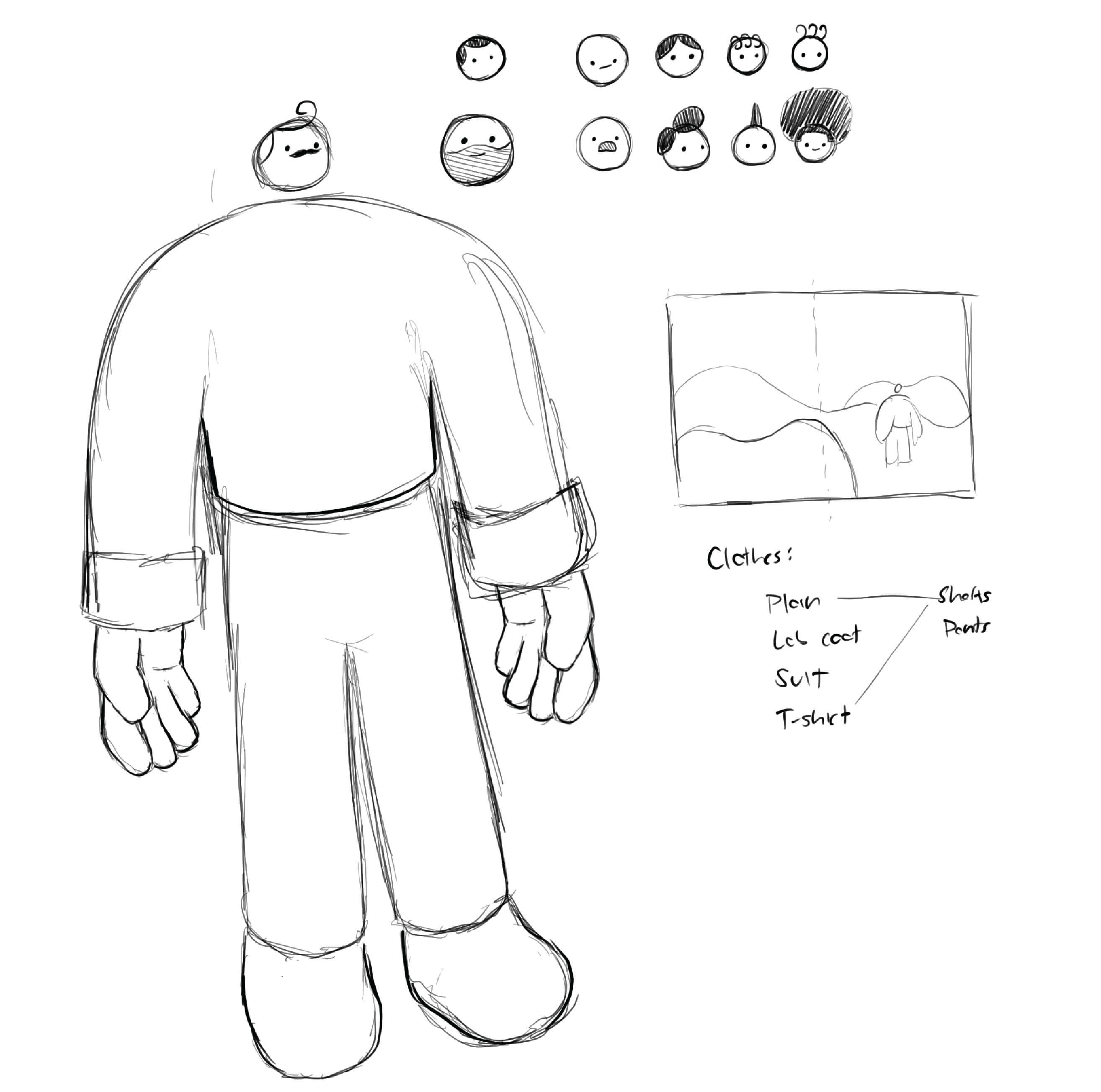 Rough character sketches and scene layout