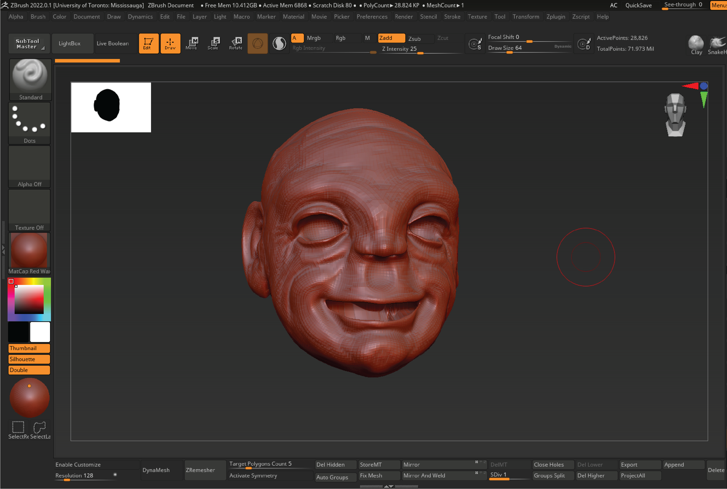 Screenshot of block out in Zbrush