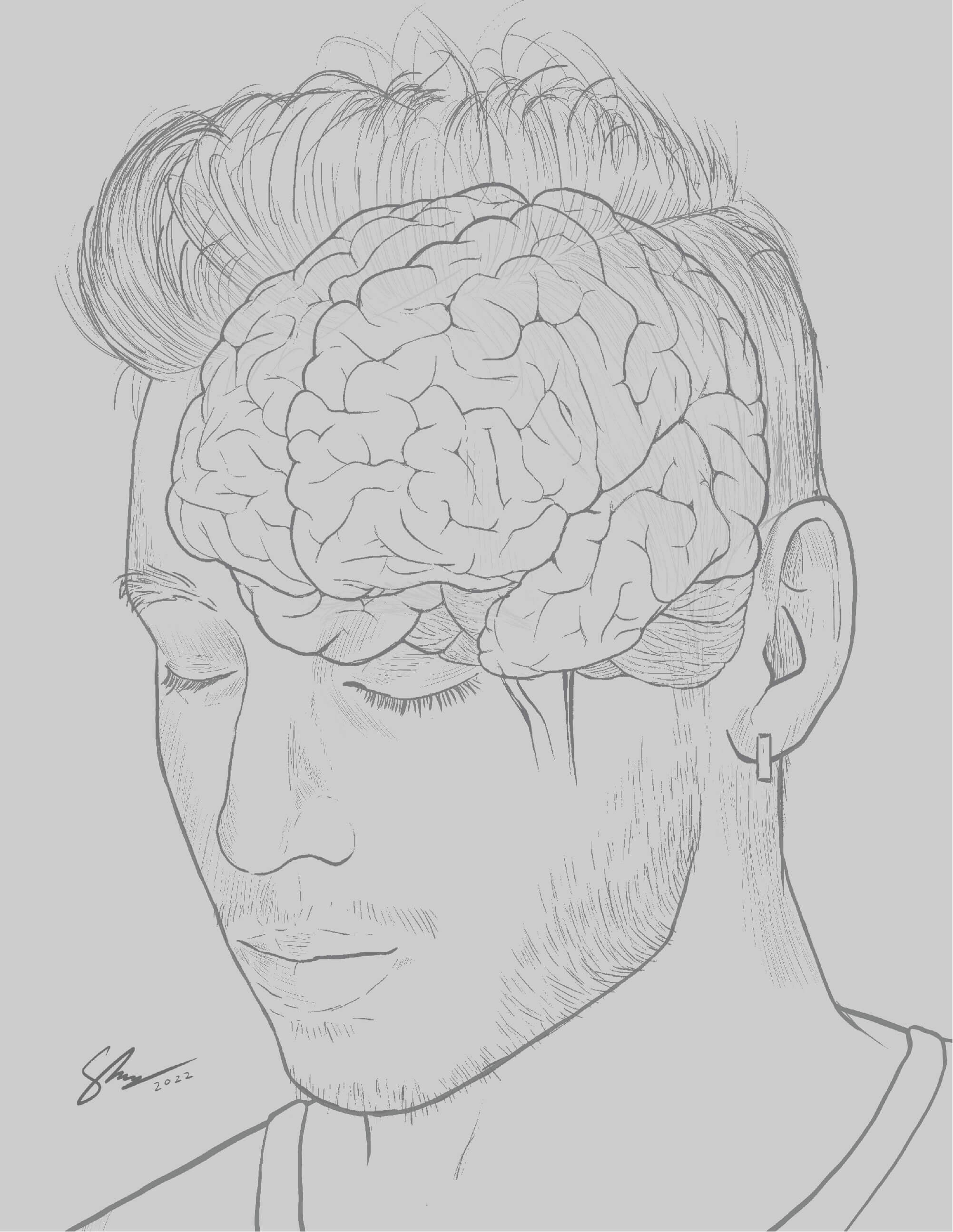 Final linework of self=portrait and brain